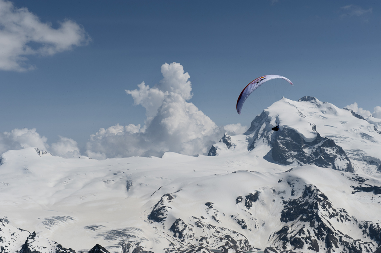 Competitor flies during the Red Bull X-Alps at Matterhorn in Zermatt, Switzerland on July 12th, 2013