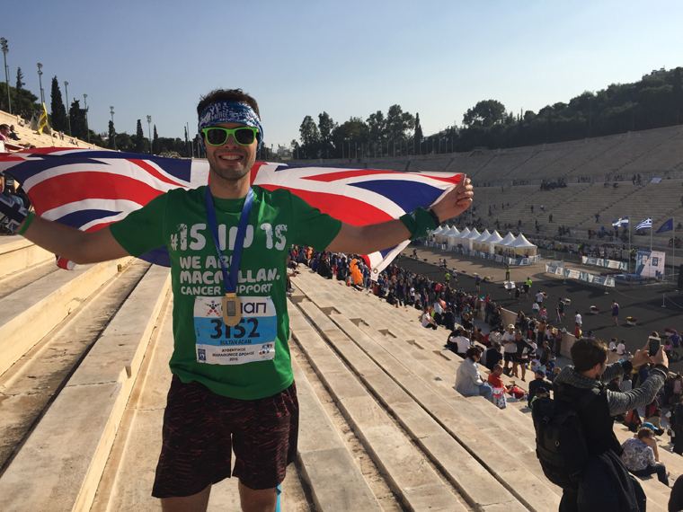 Adam Sultan completes a marathon in Athens