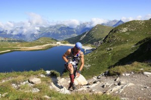 photograph of a an elite trail runner in the mountains