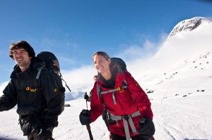 Jack Wolfskin store opening in Birmingham two outdoor enthusiasts in the snow